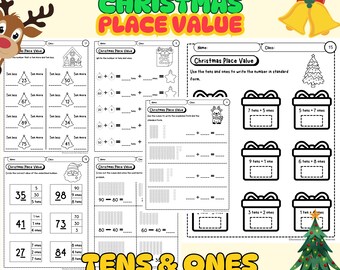 Christmas Place Value, Tens and Ones, Ten Less Ten More Worksheet | 1st Grade Fun Math Printable