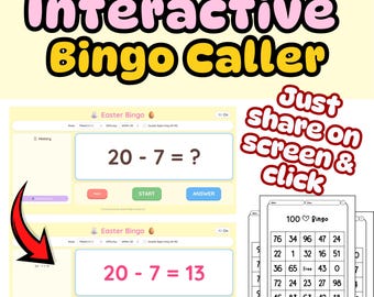 Interactive Digital Bingo: Addition & Subtraction | No-Prep Math Game| Easter