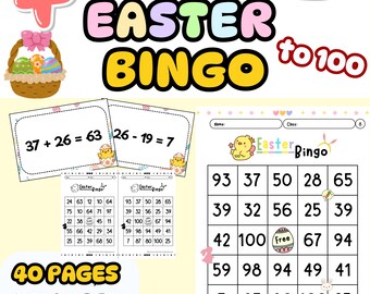 Math Bingo | Addition and Subtraction within 100 | Easter Printable Game | 2nd