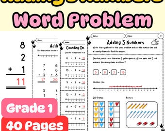 Dinosaur Adding 3 Numbers Word Problems Worksheets | Grade 1 Math Fluency