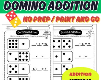Scarecrow Domino Addition Worksheet – Addition Within 10 Worksheet for Kindergarten + 1st Grade - Fall Time Math Worksheet - 65 Pages
