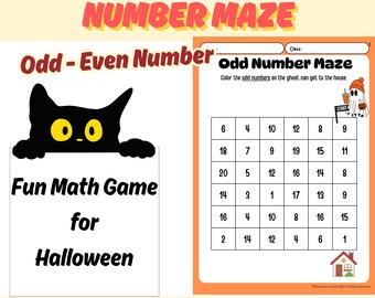 Halloween Number Maze Worksheet: Odd & Even Game, Grades K-1 (Printable PDF)