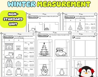 Winter Nonstandard Unit Measurement Worksheets | | Fun Math Worksheet for Kindergarten and 1st Grade | No Prep Worksheet | Printable