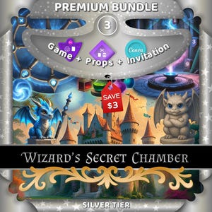 Pacote Escape Room — Jogo Imprimível Câmara Secreta do Mago + Convite Editável no Canva + Pacote de Adereços