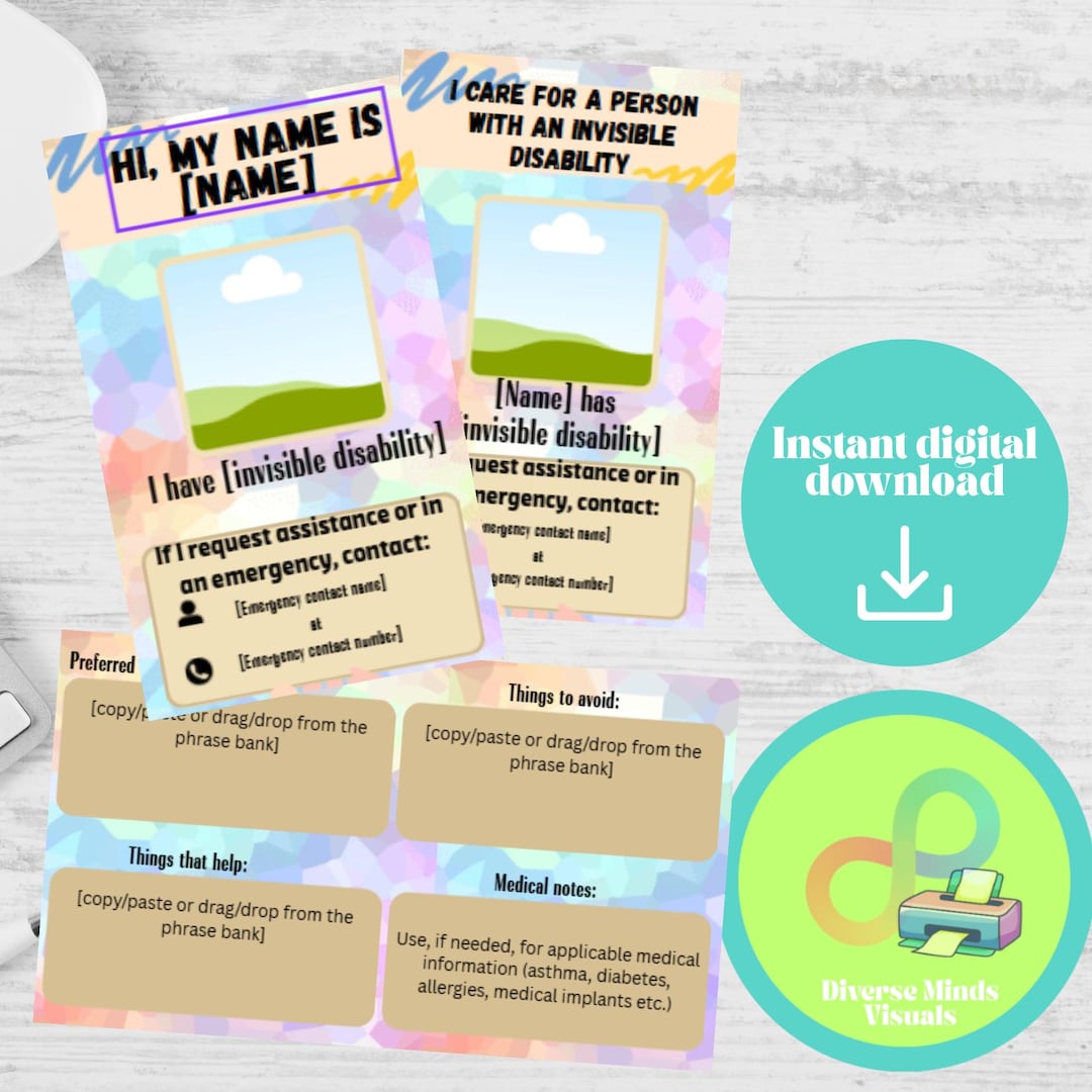 Invisible Disability ID Card Template • Printable for Lanyard or Wallet ...