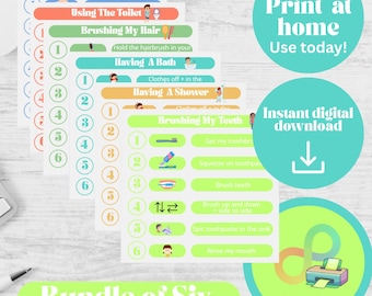 Tablas de rutinas de higiene infantil: Horario visual para el baño (Descarga digital)