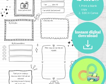 Plantilla de presentación para niños neurodivergentes: Todo sobre mí (imprimible) (descarga digital, editable) - tema de garabatos