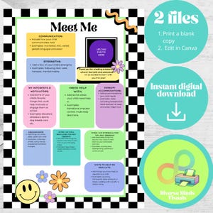 Druckbare und bearbeitbare Einführungsvorlage für autistische Kinder - Alles über mich-Lehrer/Therapeut-Autismus-Adhd-besondere Bedürfnisse-zurück in die Schule