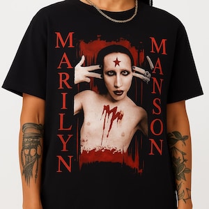 Marilyn Manson Shock Rock Shirt Gothic Metal Band Tee Alternative Dark Aesthetic Graphic Merch Punk Rock T Shirt for Fans
