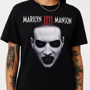 Marilyn Manson Shirt Gothic Rock Metal Tee Shock Rock Band Merch Black White Face Graphic Alternative Punk Goth Clothing