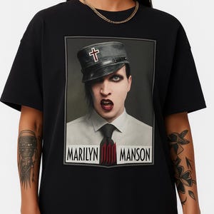Marilyn Manson Portrait Shirt Gothic Industrial Metal Shock Rock Band Tee Alternative Band Merch Dark Aesthetic Vintage Graphic T Shirt