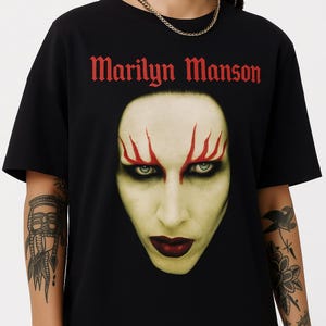 Marilyn Manson Face Shirt Shock Rock Gothic Metal Band Tee Alternative Dark Aesthetic Graphic Punk Rock Merch for Fans
