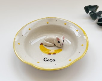 Bandeja personalizada para joyas de mascotas con forma de plátano, bandeja personalizada para anillos de perros y gatos, regalos para amantes de las mascotas, bandeja de recuerdos para mascotas, figura de cerámica para mascotas