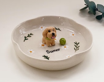 Plato personalizado para joyas de mascotas/Bandeja de cerámica para gatos/Plato personalizado para anillos de perros y gatos/Plato para baratijas para mamás de perros/Regalo para amantes de las mascotas/Plato para anillos de regalo