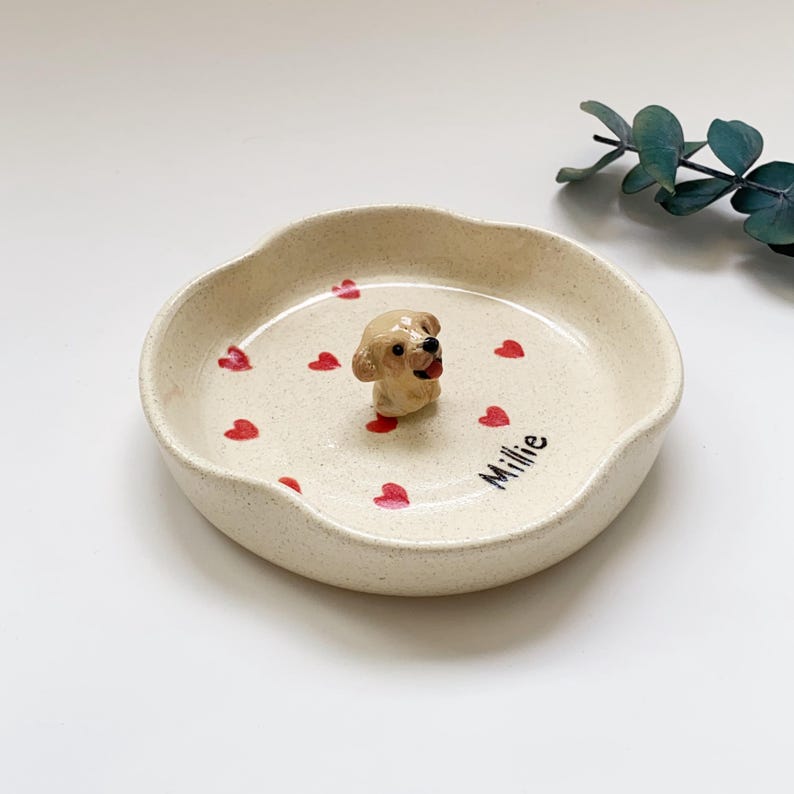 Custom Heart-Shaped Pet Jewelry Tray Personalized Red Heart Ring Holder Custom Pet Portrait Tray Handcrafted Dog Jewelry Tray for Pet Lovers image 4