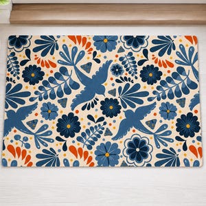 Boho Floral And Birds Welcome Doormat,Floral Door Mat,Wildflower Pattern Doormat,Birds Welcome Mat,Entry Mat,Birds Front Floor Mat
