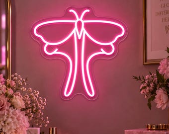 Neonskylt med mal, väggkonst för mal, elegant väggkonst för mal, presenter till malälskare, maldekor i flickrum, minimalistisk väggkonstskylt, neonväggkonst