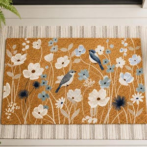 Floral Door Mat,Wildflower Pattern Doormat,Birds Welcome Mat,Entry Mat,Birds Front Door Decor,Flower Doormat,Porch Decor,New Home Decor