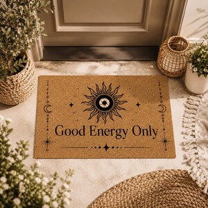 Good Energy Only Doormat, Boho Spiritual Sun Eye Door Mat, Mystical Astrology Entry Rug, Witchy Celestial Home Decor Coir Welcome Mat image 7