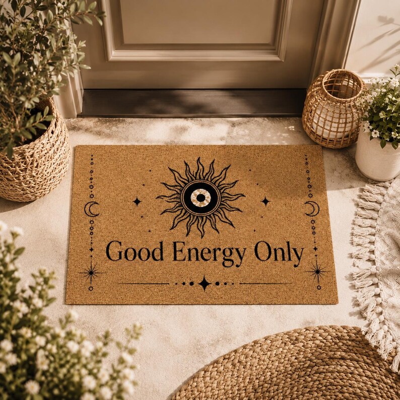 Good Energy Only Doormat, Boho Spiritual Sun Eye Door Mat, Mystical Astrology Entry Rug, Witchy Celestial Home Decor Coir Welcome Mat image 7