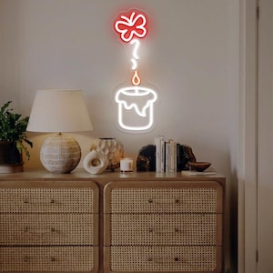 Candle Butterfly Neon Sign,Aesthetic LED Light for Girls Room,Cute Wall Art Bedroom Decor,Cute Colorful Neon Sign for Kids Room