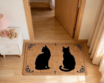 Cat Doormat,Kitty Door Mat,Black Cat Silhouette Welcome Doormat,Outdoor Doormat,Front Door Mat,Doorstep Mat,Cat Lover Entry Decor