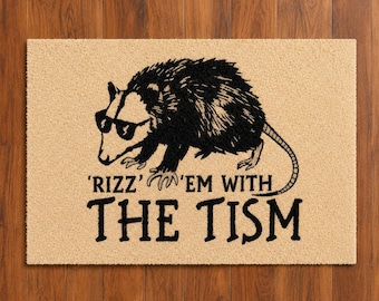 Rizz Em With The Tism Doormat,Funny Welcome Mat,Front Door Mat,Sarcastic Outdoor Mat,Dark Humor Doormat,Autism Doormat,Gag Gift