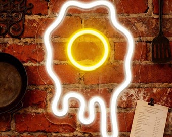 Melting Fried Egg Neon Sign,Fried Egg Wall Decor,Unique Kitchen Wall Art,Funny Breakfast Home Decor Modern Kitchen Hanging Ornament Sign