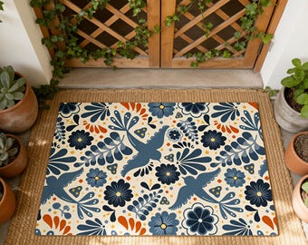 Boho Floral And Birds Welcome Doormat,Floral Door Mat,Wildflower Pattern Doormat,Birds Welcome Mat,Entry Mat,Birds Front Floor Mat