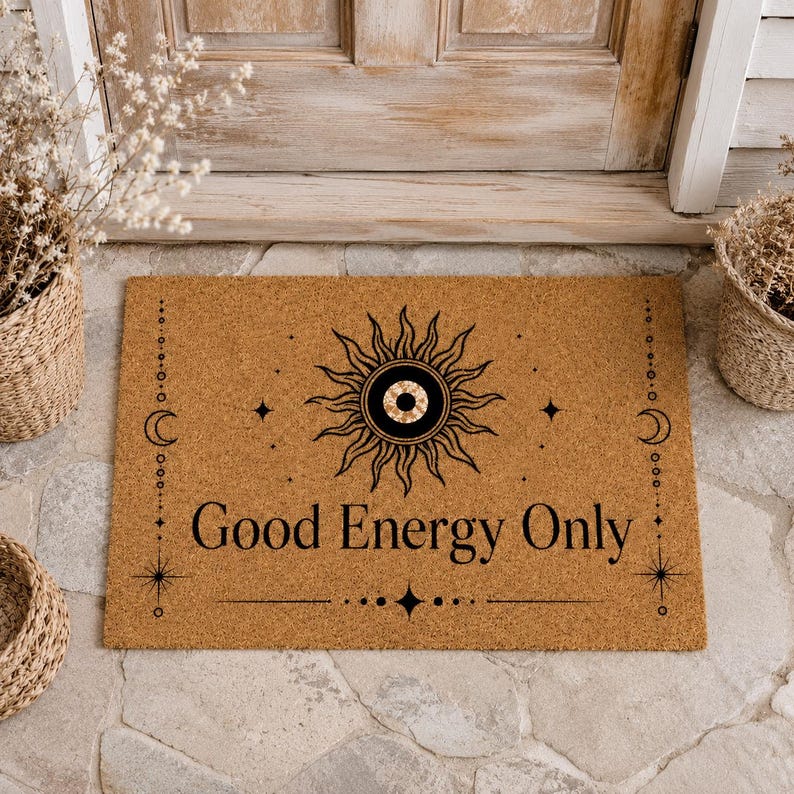 Good Energy Only Doormat, Boho Spiritual Sun Eye Door Mat, Mystical Astrology Entry Rug, Witchy Celestial Home Decor Coir Welcome Mat image 8