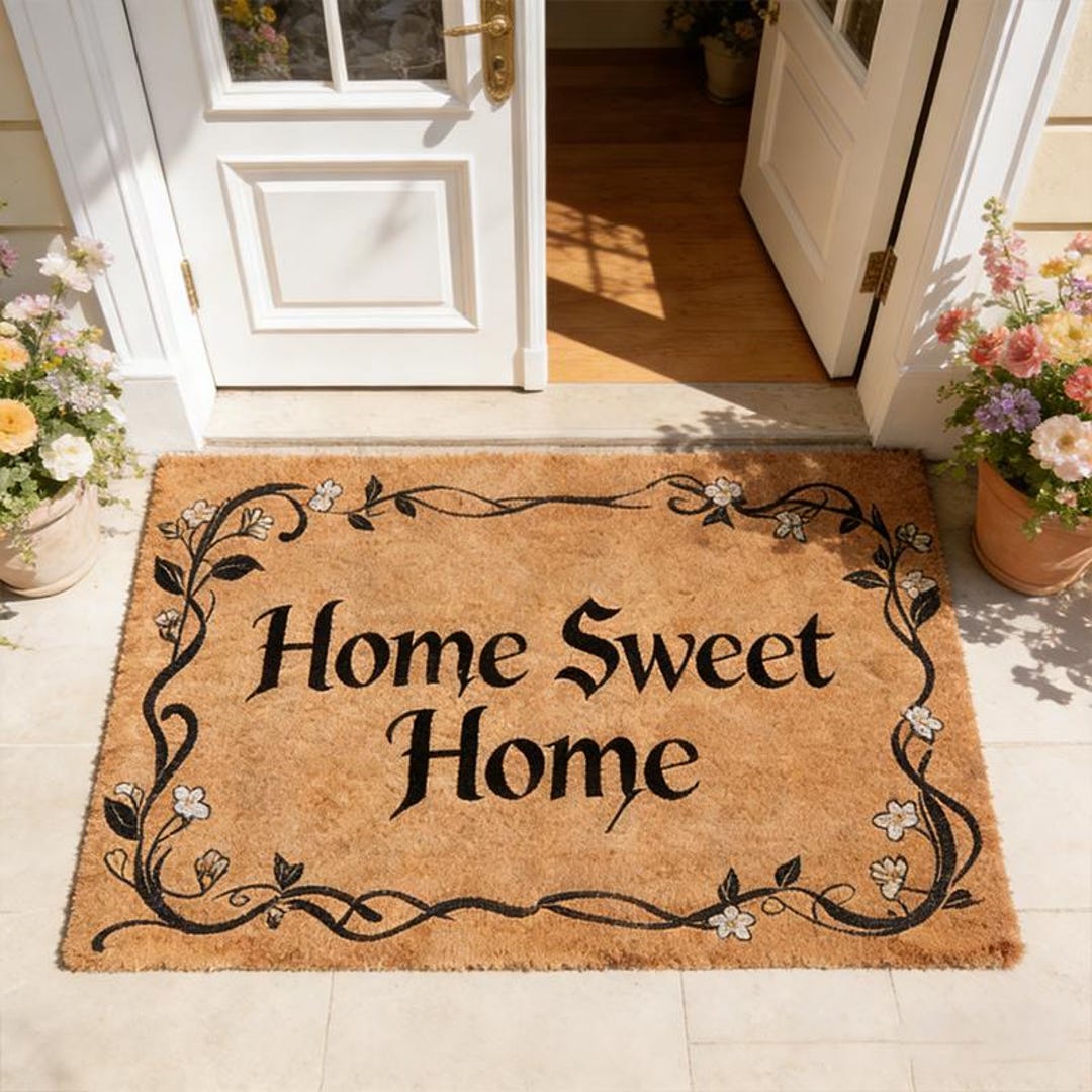 Home Sweet Home Doormat,gothic Welcome Doormat,floral Vine Border Front ...