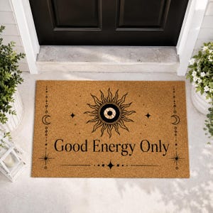 Good Energy Only Doormat, Boho Spiritual Sun Eye Door Mat, Mystical Astrology Entry Rug, Witchy Celestial Home Decor Coir Welcome Mat image 3