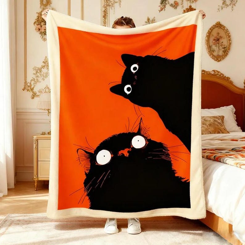 Cute Black Cat Throw Blanket,Cat Lover's Blanket,Funny Black Cat Meme Blanket,Cat Throw,Black Cat Plush Blanket,Cozy Throw Sofa Decor image 2