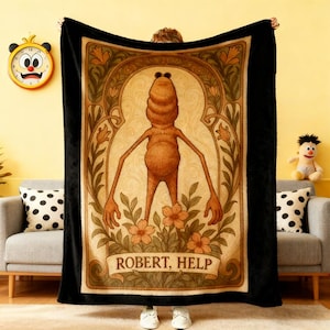 Robert Help Marcus The Worm Blanket,Funny Meme Rigatoni Pasta Blanket,Marcus The Worm VR Chat Blanket,Floral Pattern Blanket,Goofy Decor