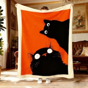 Leuke zwarte kat werpdeken, kattenliefhebber deken, grappige zwarte kat meme deken, kattenworp, zwarte kat pluche deken, gezellige worp bank decor