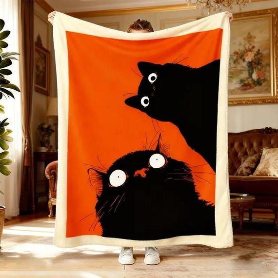 Cute Black Cat Throw Blanket,Cat Lover's Blanket,Funny Black Cat Meme Blanket,Cat Throw,Black Cat Plush Blanket,Cozy Throw Sofa Decor