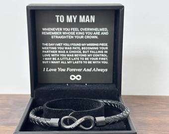 To My Man – Infinity ‘Love You Forever’ Personalised Name Bracelet, To My Man Soulmate Gift, Birthday Gift For Husband Dad Son,Christmas
