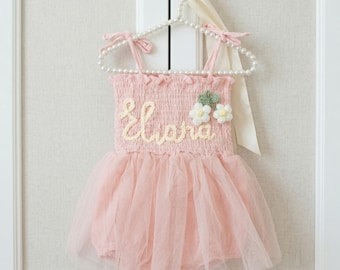 Vestido tutú de tul con nombre personalizado, vestido de cumpleaños de princesa, bordado personalizado, lindo regalo de primer cumpleaños, regalos adecuados para bebés