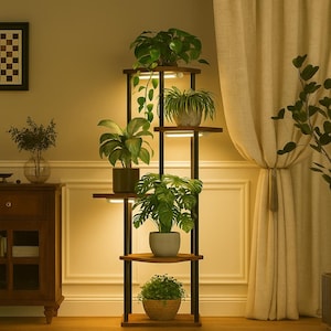 5-Tier Corner Plant Stand with Grow Lights, Indoor Plant Shelf
