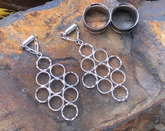 Unique Silver Magnetic Clasp Gauged Earrings - Designed to be worn thru tunnels size  - 2g - 1" - Lightweight and easy to wear