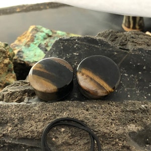 OOAK 1&quot; Blue and Brown Tigers Eye Single Flare Stone Plugs - One of a kind