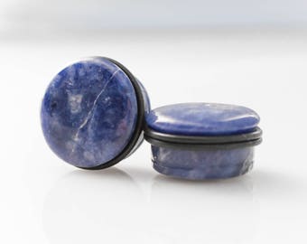 Blue Sodalite Single Flare Stone Plugs - 6g, 4g, 2g, 0g, 00g, 7/16", 1/2", 9/16", 5/8", 3/4", 7/8, 1"