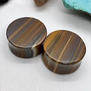 OOAK 7/8&quot; 22mm - Tigers Iron Double Flared Stone Plugs - One of a Kind Gauges