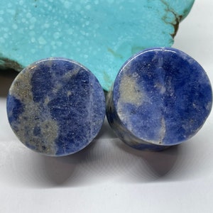 OOAK 5/8&quot; 16mm - Sodalite Double Flare Stone Plugs - One of a Kind Gauges