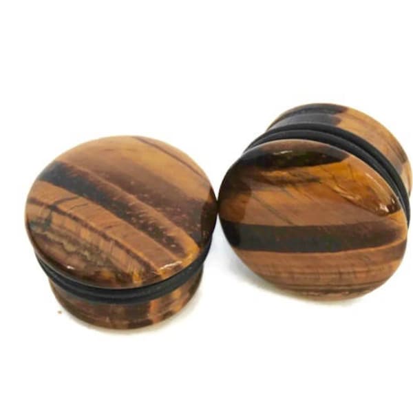 Brown Tigers Eye Single Flare Stone Plugs | Natural Stone Plugs | Tigers Eye Plugs | Stone plug 6g, 4g, 2g, 0g, 00g, 7/16, 9/16, 3/4, 7/8, 1