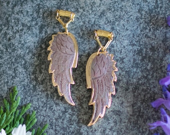 Shell Angel Wing Magnetic Clasp Gauged Earrings - Designed to be worn thru Tunnels - Size 2g - 1"