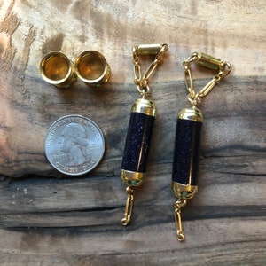 Blue Goldstone Magnetic Clasp Gauged Earrings - 2g, 0g, 00g, 7/16", 1/2", 9/16", 5/8", 3/4", 7/8", 1"