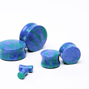 Azurite Stone Plugs Blue Plugs Double Flared Stone Plugs Blue Gauges 8g, 6g, 4g, 2g, 0g, 00g, 7/16, 1/2, 9/16, 5/8, 3/4, 7/8, 1 image 2