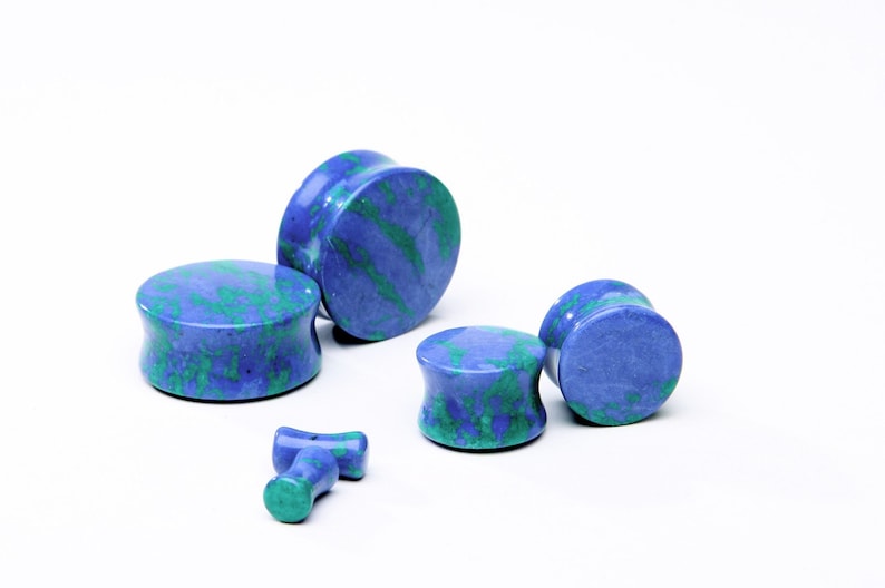 Azurite Stone Plugs Blue Plugs Double Flared Stone Plugs Blue Gauges 8g, 6g, 4g, 2g, 0g, 00g, 7/16, 1/2, 9/16, 5/8, 3/4, 7/8, 1 image 2