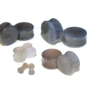 Grey Agate Plugs Double Flared Plugs Stone Plugs Stone Gauges Ear Gauges 8g, 6g, 4g, 2g, 0g, 00g, 7/16, 1/2, 9/16, 5/8, 3/4, 7/8, 1 image 2